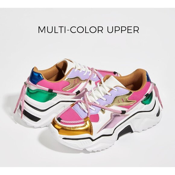 Brand New Women Purple/Fuchsia Rubber Chunky Dad Sneakers Color block Platform - Picture 2 of 9